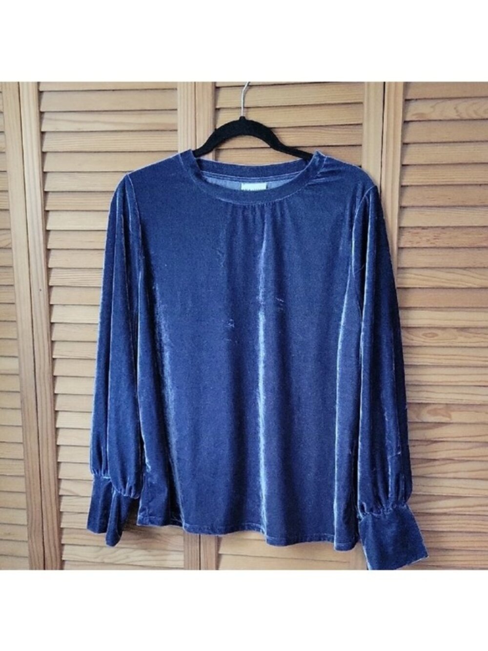 AVA & VIV Blue Velvet Long Balloon Cuff Sleeve Crew Neck Tunic Top Size XL